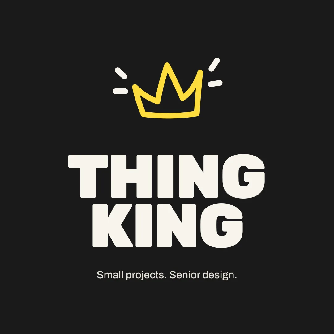 Square Thing King social image with the crown and wordmark on cream.